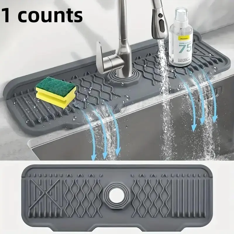 Silicone Kitchen Sink Drainage Pad, Splash Proof, 1 Count Foldable, Self Draining Sink Mat, Easy To Clean Sink Mat, Splash Guard, Kitchen Accessories