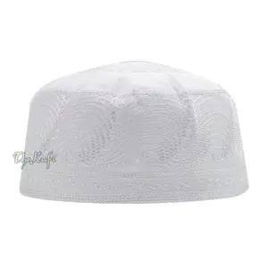 White Madinah Kufi | Embroidered Mix Fabric 3-inch Muslim Hat