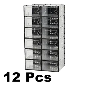 12/24 Pack X-Large Stackable Shoe Storage Organizers, Clear Plastic Sneaker Containers for Closet, Fit Size 11 Shoes, Space Saving Entryway Holder, Replacement for Drawer Organizer