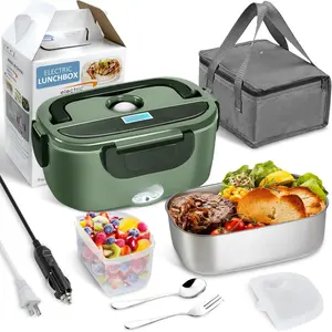 Electric Lunch Box  Heater 80W for Adults, Portable  Warmer Heated Lunch Box for   Work with 1.5L Stainless Steel Container Fork & Spoon 12/24/110V Lonchera Electrica Portatil