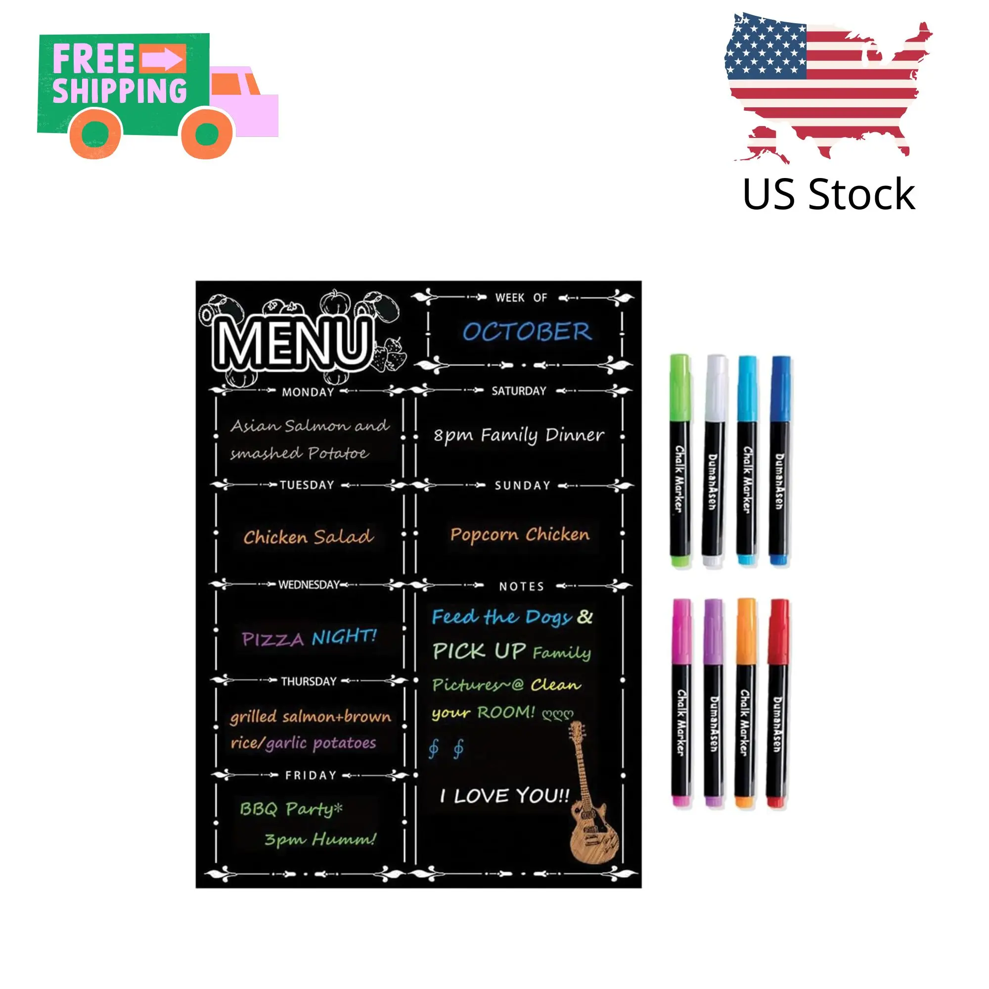 Magnetic Menu Board for Fridge, Dry Erase Weekly