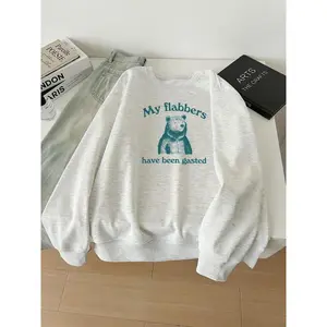 Women's Cartoon Bear Print Crew Neck Sweatshirt, Casual Long Sleeve Pullover for Fall & Winter, Women's Clothes for Daily Wear