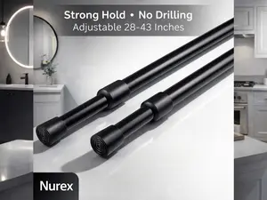 2 Pcs Spring Tension Curtain Rod 28-43 Inches Adjustable Expandable Pressure Black Curtain Tension Rods For Kitchen Bathroom Adjustable ETC.