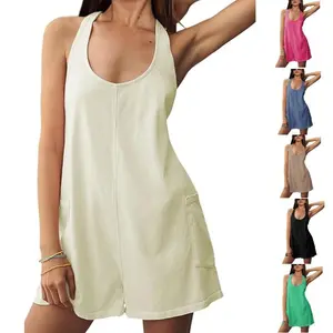 Kingapril Rompers for Women Summer Outfits Casual Sleeveless Workout Relaxed Beach Jumpers Short Jumpsuits with Pockets