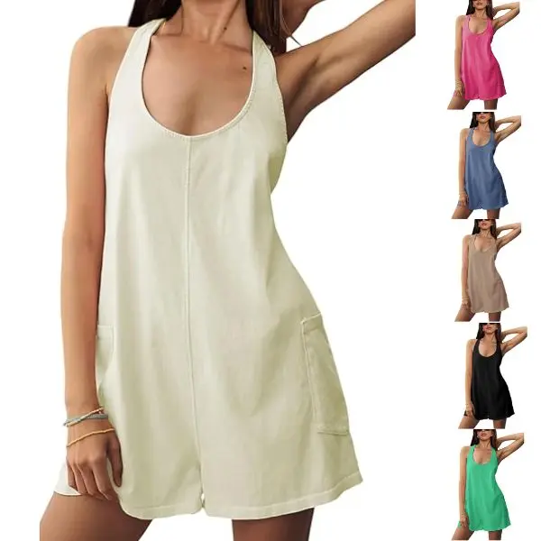 Kingapril Women's Cotton Blend Pullover Maternity Activewear Romper Overalls Shorts - Sleeveless, Casual, Relaxed Beach Workout Outfits with Pockets, One-Piece