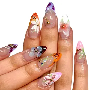【24PCS】Y2K Coquette Press On Nails | 3D Floral Almond Nails Glazed Flower Nails TikTok’s Most Viral  ULTRA-THIN & REUSABLE - SALON FAIL PROOF  No-UV Handmade Detail