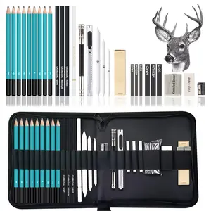 Professional Drawing Kit Sketching Pencils Set, 28pcs/box Portable Zippered Travel Case Charcoal Pencils, Sketch Pencils, Charcoal Stick, Sharpener, Eraser