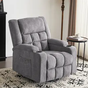 Furnimart 360° Swivel Rocker Recliner Chair for Adult, Manual Recliner Chair with Massage and Heat, Comfy Chenille Glider for Living Room, Bedroom