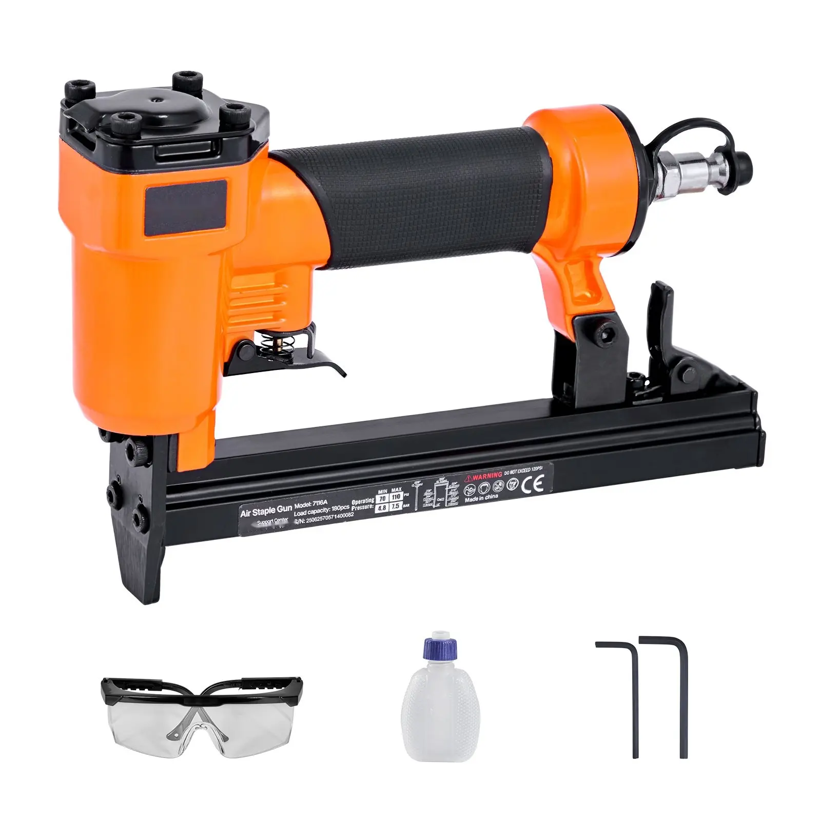 Pneumatic Staple Gun, 22 Gauge, For 71 Series Fine Wire Staples, 3/8-Inch Crown, Air-Powered Stapler For Upholstery, Cabinetry, Furniture, Construction And General Home Improvement Projects