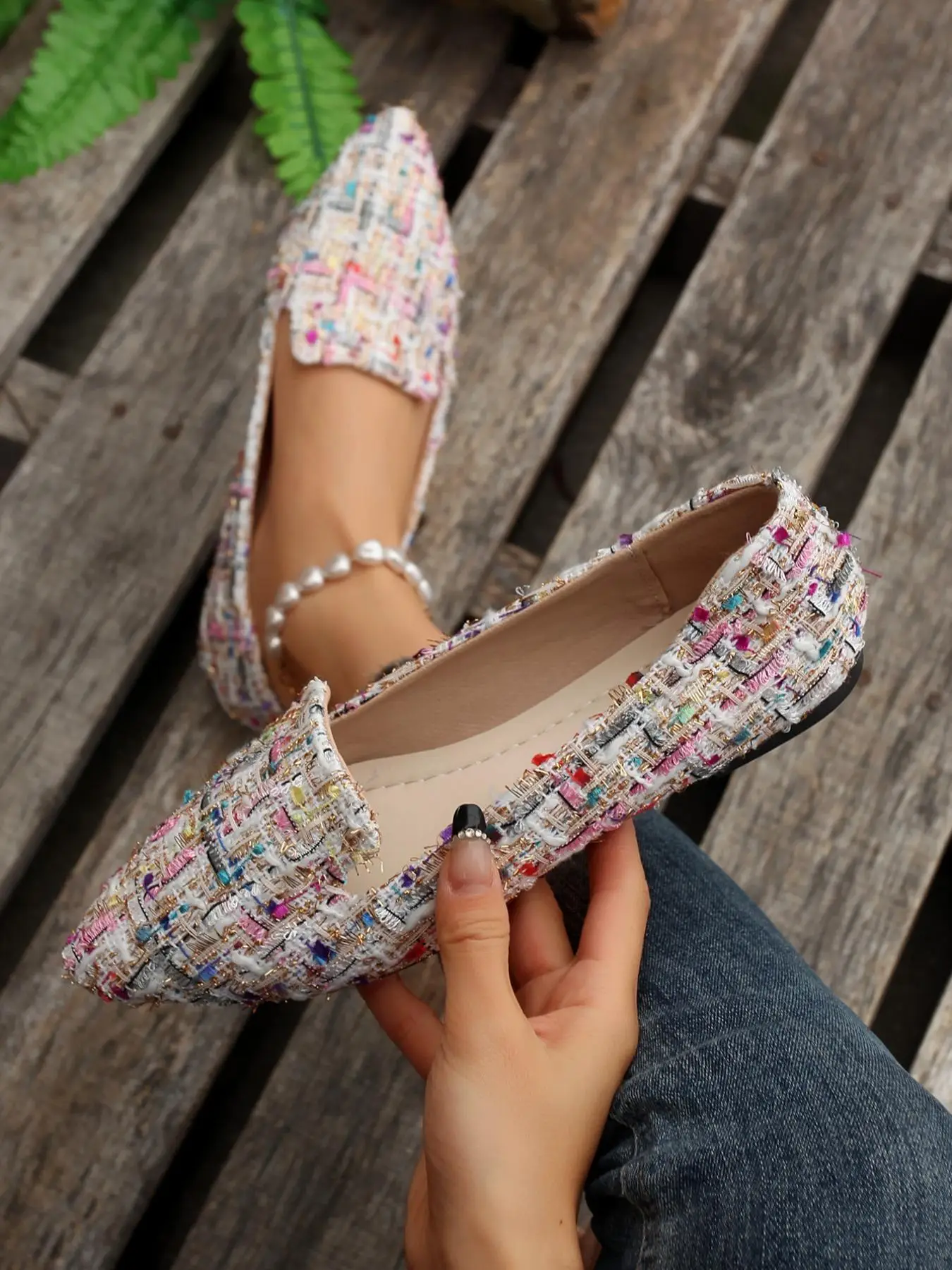 Women's Fashion Colorblock Slip on Flats As Gift, Minimalist Elegant Pointed Toe Soft Flat Shoes for Outdoor Beach Party Wedding, Lightweight Breathab