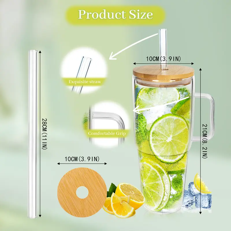 Halloween Giftting -40 oz Glass Tumbler with Handle, Glass Cups with Lids and Straws, Bamboo Wide Mouth Fits in Car Holder Reusable Iced Coffee Cup Bottle Drinkware, Gifts Back to School, Dorm, Study, Work & Home Essential Glassware, Study Buddy Glass Mug 1