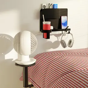2-Pack:- Bedside Wall Organizer with Fan Holder, Bunk Bed, Dorm Room Essential for Boys & Girls, Floating Bedside Shelf Wall Mount, Patented Height & Distance