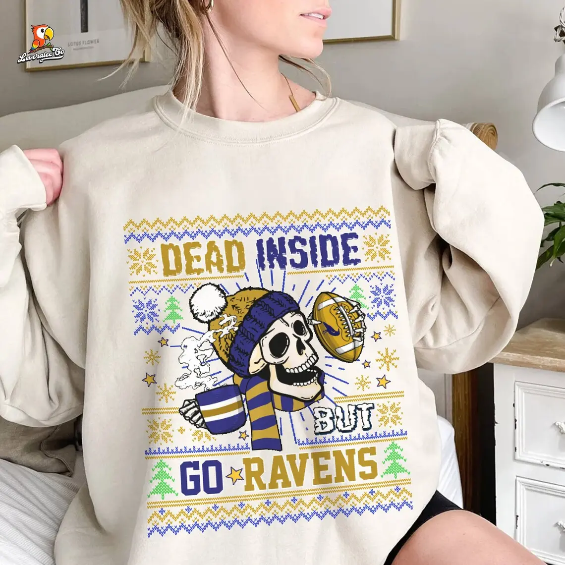 Baltimore Football Ugly Sweatshirt, Dead Inside But Go Ravens Sweatshirt, Football Sweatshirt, Football Fan Christmas Shirt