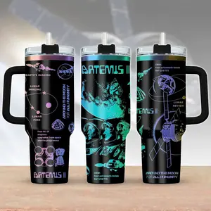 Artemis 2 Mission Tumbler With Handle 40oz, Stainless Steal Leak Proof Keep 12h Icing, Back to the Moon Copy Moon Joy Gift For Fan