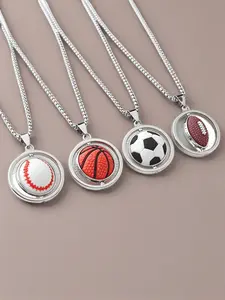 Sporty Rotating Soccer Basketball Volleyball Baseball Necklace, Minimalist Chain, Unique Unisex Pendant for Daily Wear, Perfect for Game Days