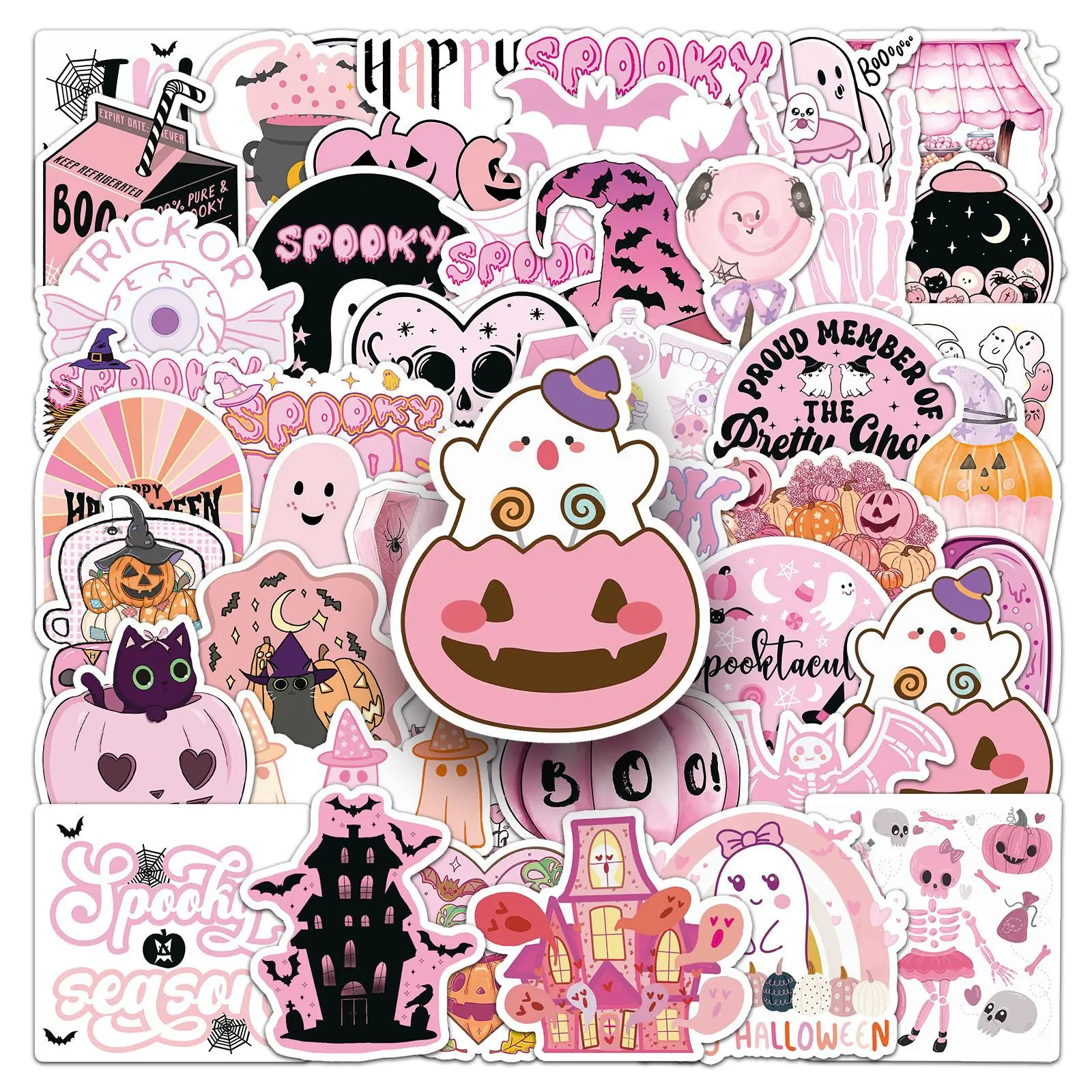 50pcs Halloween Series Premium Skull Stickers, Sticker Decals, Graphic Decal Suitable for Scrapbooking Diary Notebook Laptop Water Bottle Car Faith Design Positive Message Gift Sticker for Cars, Includes Sticker