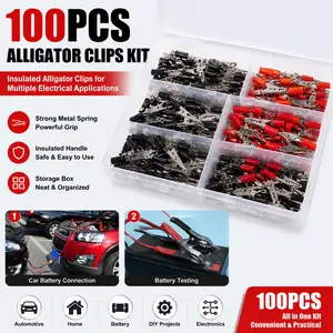 100PCS Alligator Clips Kit – Insulated Metal Spring Clips for Car Battery, Electronics, DIY, Home & Automotive Use – Durable Storage Box Included