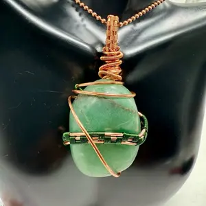 Handcrafted Green Aventurine Pendant with Copper Wire Wrap - For New Opportunities and Luck Gemstone Necklace