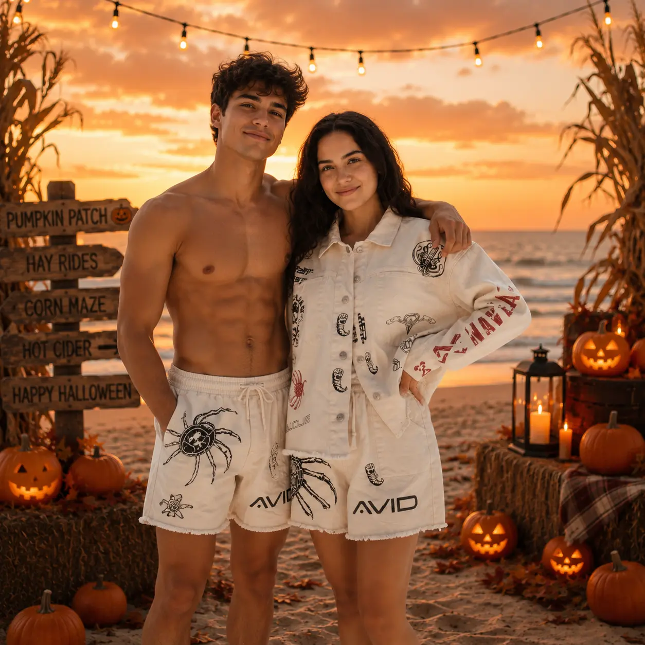 Halloween Fall Gift Best Gift for BF and Girlfriend 3 Pack Unisex Coastal Doodle Print Co-ord Set with bag pack