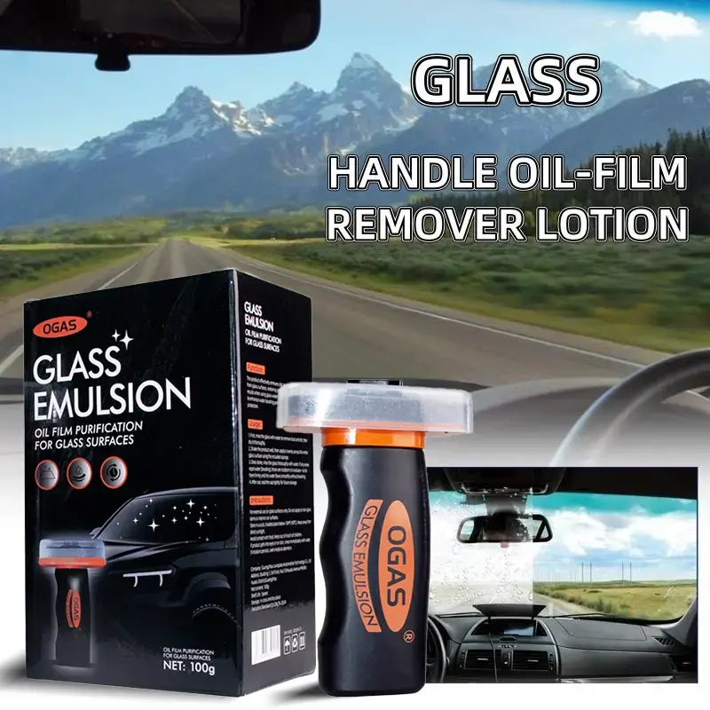 Glass Oil Film Remover for Car,Roll-On Glass Compound with Cleaning cloth,Universal Anti-Rain Fog Brush Windshield Multi-Purpose Foam Cleaner automotive care,Removes Oil Film&Smudges