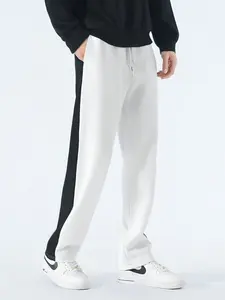 Men's New Colorblock Casual Pants, Soft Composite Fabric, Loose-Fitting Patchwork Design, Elastic Waist, Outdoor Exercise Wear, Athletic Bottoms