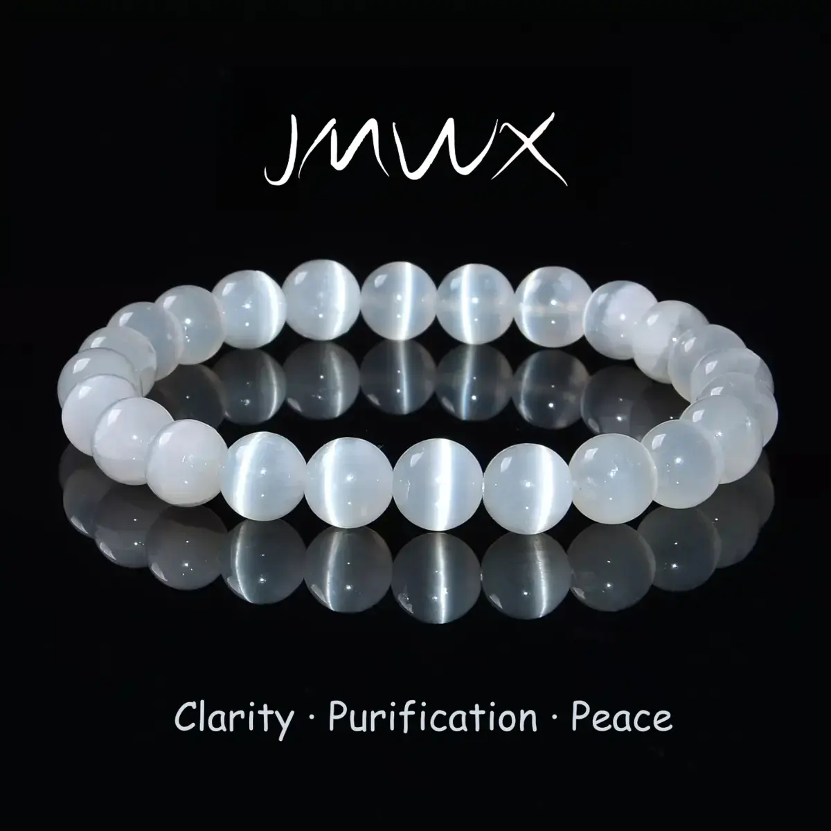 Natural White Cat's Eye Crystal Bracelet - Chakra Healing Crystals for Crown Chakra Balance, Positive Energy, Anxiety Relief, Protection, Manifestation, Purifying Environment - Women's Gift Jewelry, Stretch Beaded Bracelet, Crystal Bracelets