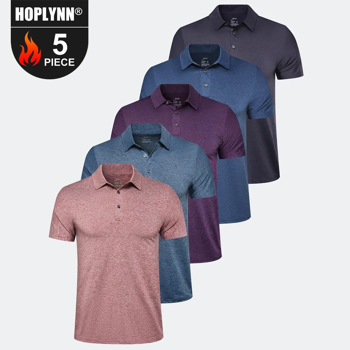 HOPLYNN 5 Pack Mens Polo Shirts Quick Dry Short Sleeve Golf T Shirt Performance Moisture Wicking Casual Workout men's clothing  workout clothes  men    workout tops  sun shirts for men