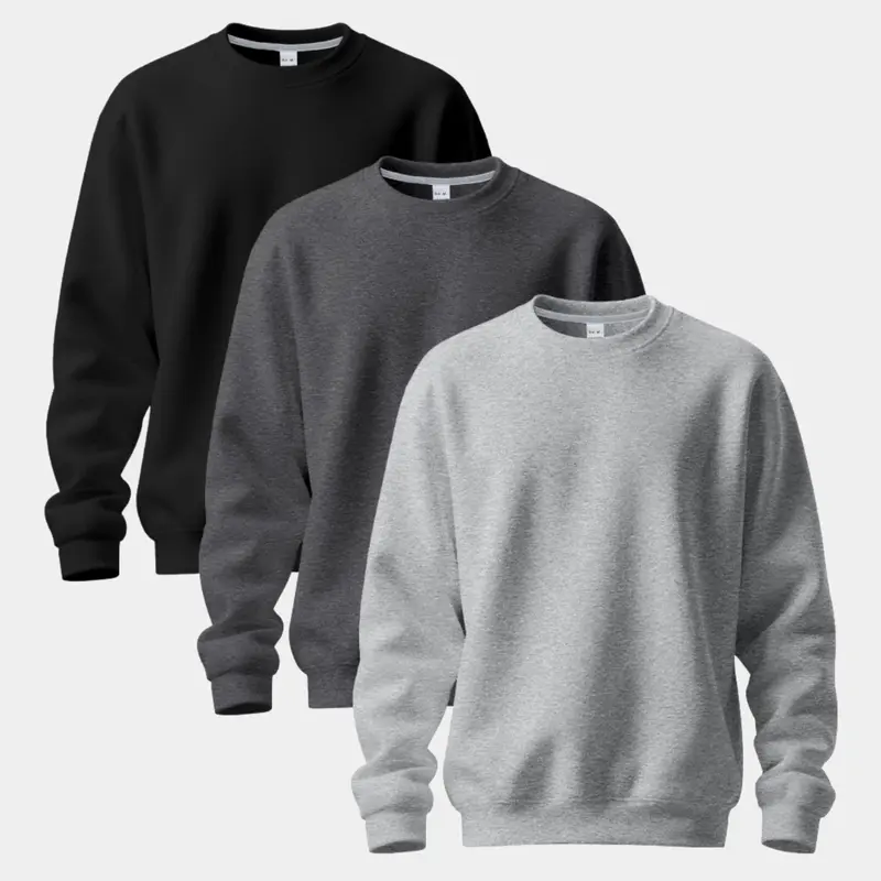 Men's 3 Pack Crew Neck Sweatshirts, Soft Fleece Casual Pullover Set, Classic Solid Color Long Sleeve Tops for Daily Wear, Workout & Layering