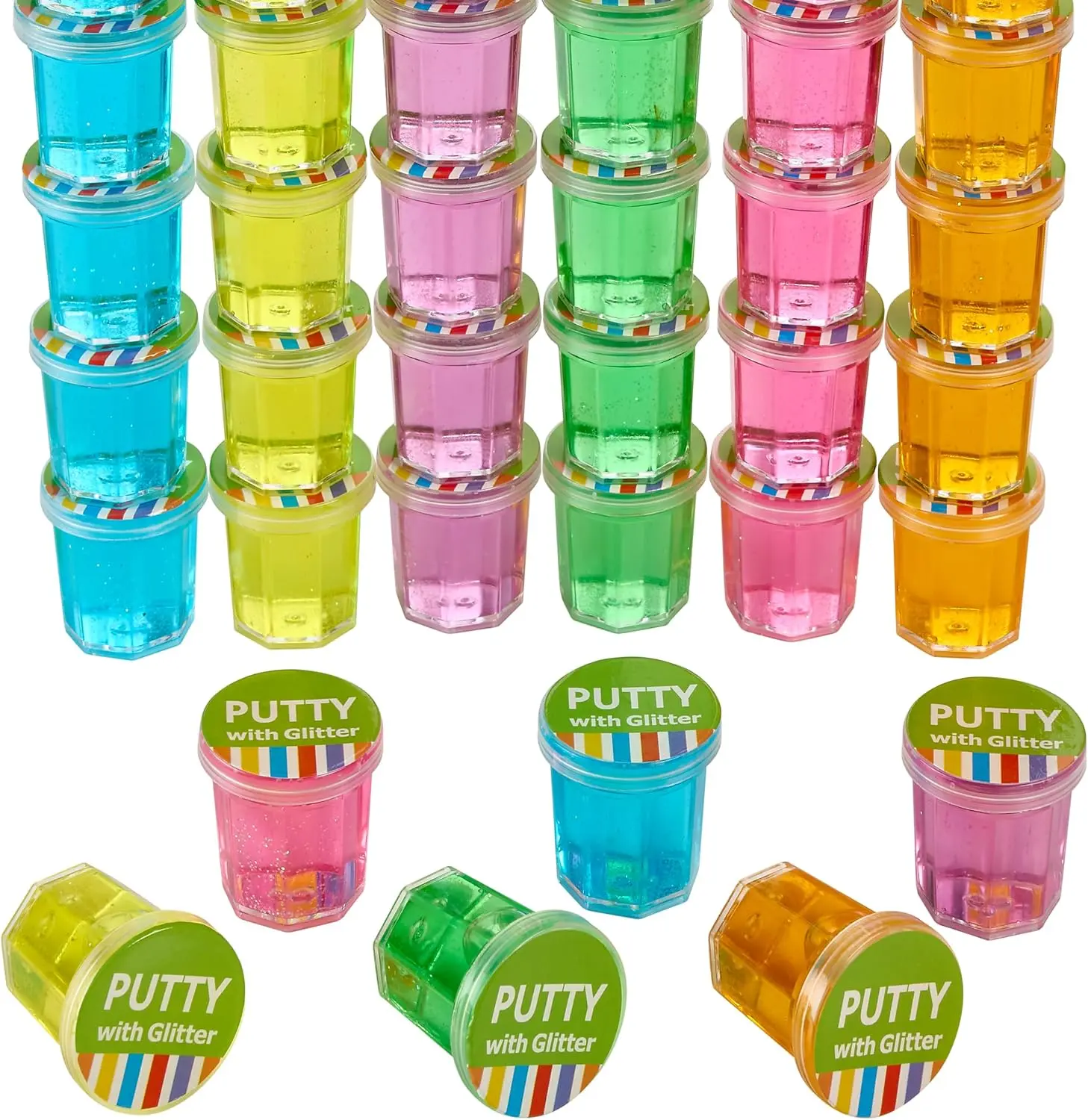 Mini Putty with Glitter - 96 Pack Neon Color Sludge - Educational Fidget Toy - Stress Relief, Party Favors
