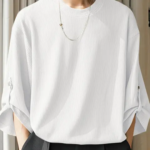 INCERUN Mens Round Neck Knitted Knitwear 3/4 Sleeve Tops Shirt Casual Loose Solid Shirts Tee Blouse Casual Pullover Top