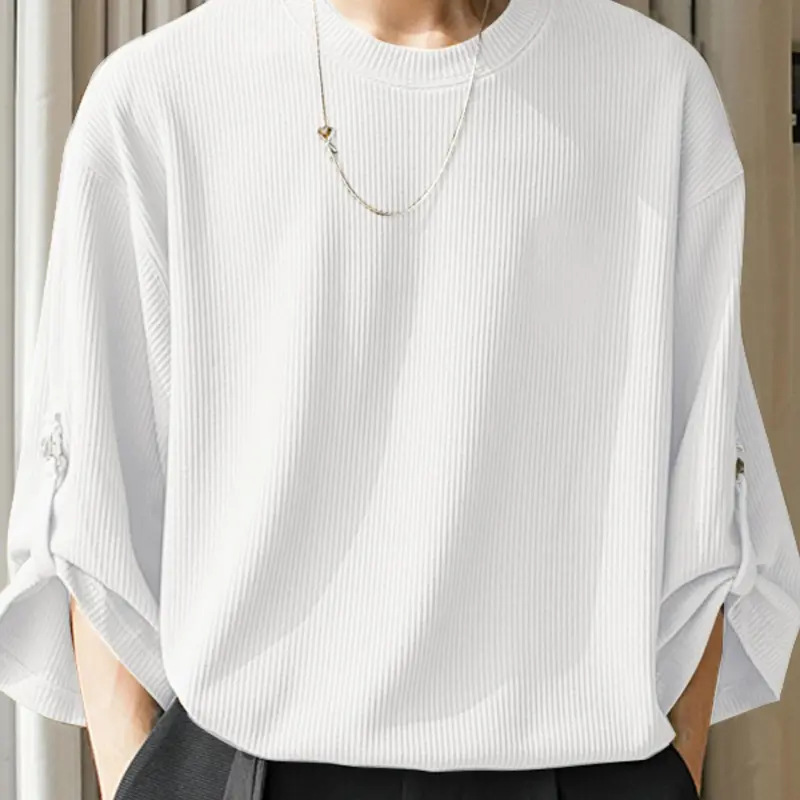 INCERUN Mens Round Neck Knitted Knitwear 3/4 Sleeve Tops Shirt Casual Loose Solid Shirts Tee Blouse Casual Pullover Top