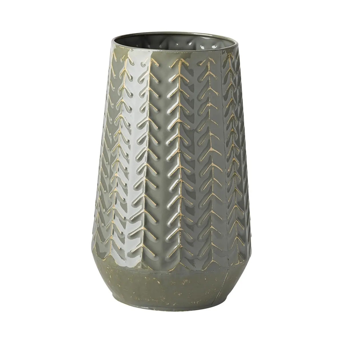 360 stand Beige 11 in. Cylinder Metal Vase - Modern Green & Gray Organically Chevron Embossed, for Flower Arrangements & Home Decor Supplies, Home Decoration, Decorative Vases, Artificial Flowers Interior Vases