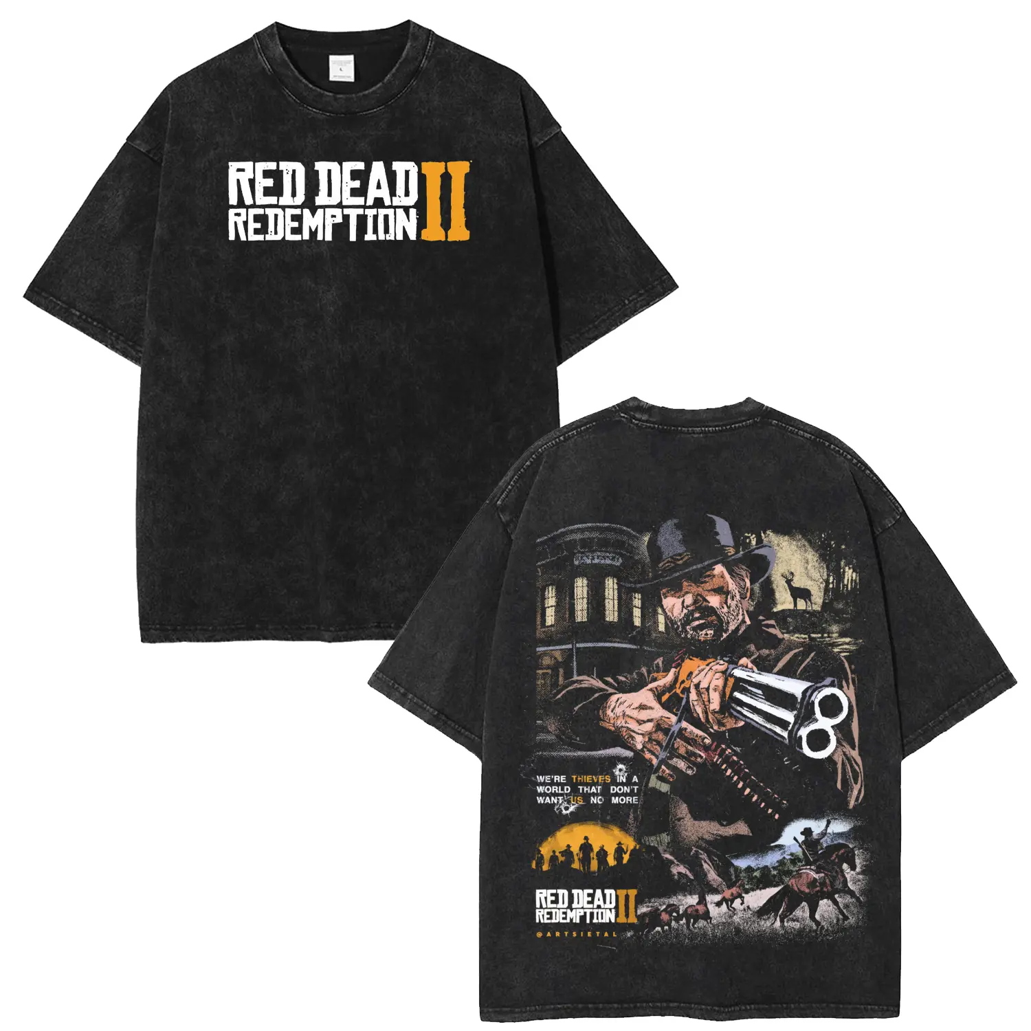 Red Dead Redemption 2 Washed Graphic Tee, Vintage Design Tshirt gifts men shirt Cotton Fabric Soft Top Menswear streetwear Seamless Clothes