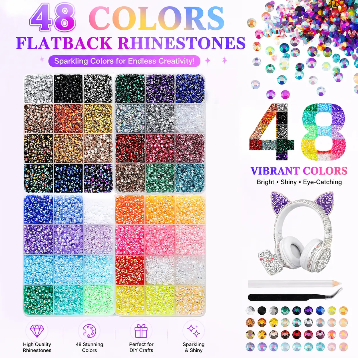 Bedazzling Kit 36000Pcs 48 Colors Resin Jelly Rhinestones, Multicolor 3mm Flatback Gems for Nail Diamond Art, Bedazzler Kit,Come with Ttweezers & Pick up Pen- Christmas Birthday Gifts for Women