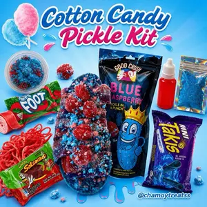 Cotton Candy Pickle Kit w/Blue Razz pickle- 2oz Gushers Candy