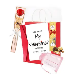 Valentine’s Day Gift Set – “Will You Be My Valentine?” Proposal Bundle with Teddy Rose, Ferrero Rocher Chocolates, Bracelet & Gift Bag – Romantic Surprise for Girlfriend, Crush, or Special Someone