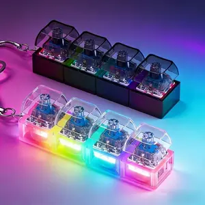 Clicky LED Keyboard Fidget Keychain – Mini 4-Key Mechanical Button Stress Relief Toy for ADHD Anxiety, Clear Desk Fidget Gadget for Teens Adults