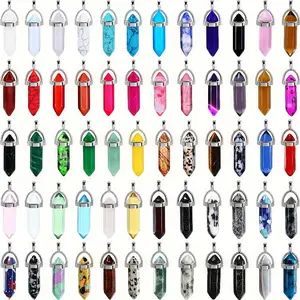 30pcs Hexagonal Column Pendants - Glass & Crystal Mix Faceted Teardrop Charms with 30 Vibrant Colors, Marbling & Speckled Designs, Durable Jewelry Making Supplies for DIY Crafts, Keychains, Bracelets (Includes Storage Bag), Charms for Jewel