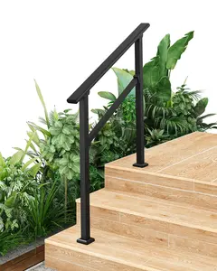 【GARVEE】Handrails for Outdoor Steps, 3 Step - Aluminum & Wrought Iron Stair Railing for 1 to 5 Steps, Adjustable Handrailing Kit, Hand Rails for Decks, Porches, and Concrete Steps, Black, 1 Pack