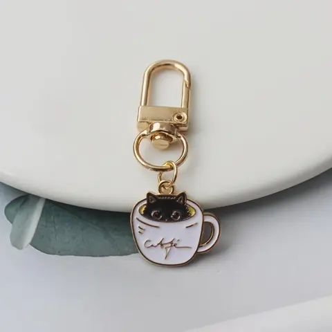 Cute Cat Design Keychain Set, Coffee Cup Cat Keychain, Alloy Pendant Bag Accessory Pendant, Creative Keychain, Backpack Pendant, Bag Charms, Keychain Kawaii, Keychain Accessories, Keychain Decor, Aesthetic Keychain, Cute Keychains