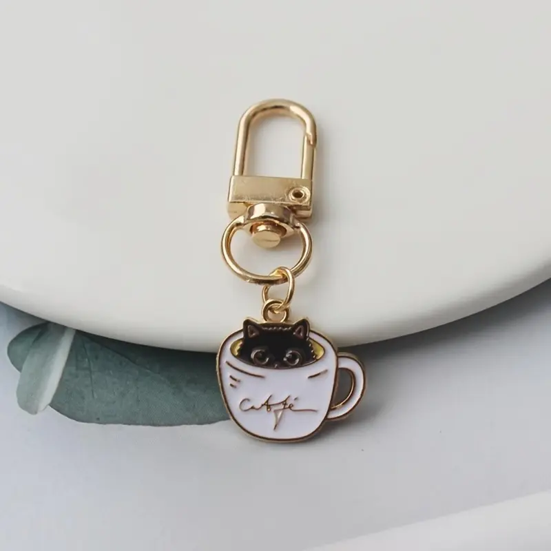 Cute Cat Design Keychain Set, Coffee Cup Cat Keychain, Alloy Pendant Bag Accessory Pendant, Creative Keychain, Backpack Pendant, Bag Charms, Keychain Kawaii, Keychain Accessories, Keychain Decor, Aesthetic Keychain, Cute Keychains