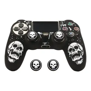 Silicone Case for PS4 Controller, Laser Engraved Protective Cover with 2 Thumb Grips, Anti-Scratch Shockproof, Multiple Colors, Game Console Accessories