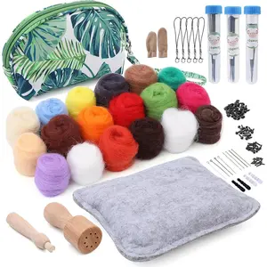 Needle Felting Starter Kit with Exquisite Green Storage Bag, 18 Colors Wool Roving Set, Needle Felting Tools for Felted Animal Felting Supplies