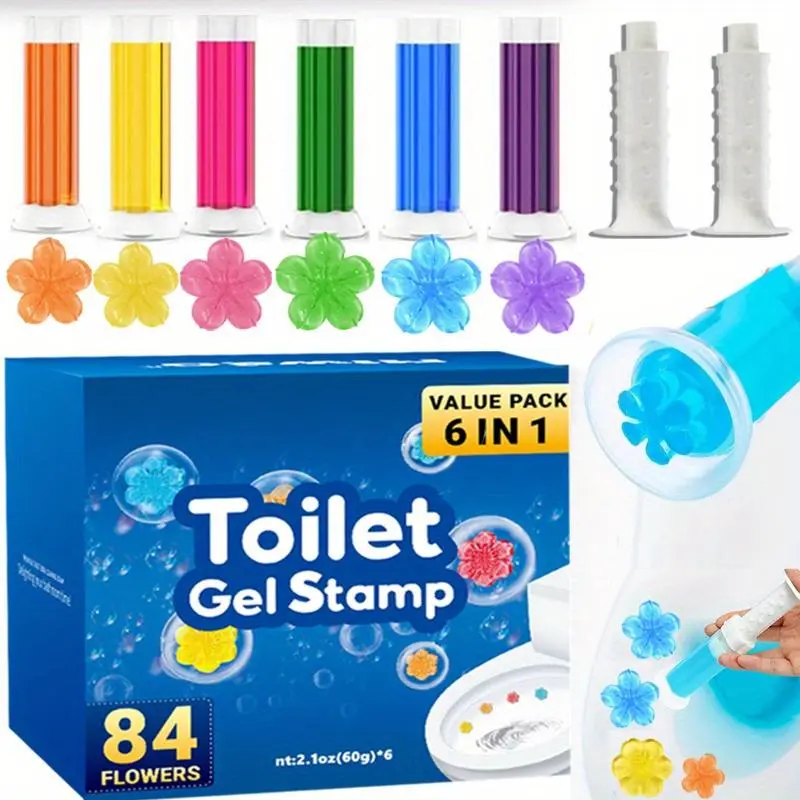 Toilet Gel Stamp, 6 Counts/box Toilet Cleaning Gel, Toilet Cleaner, Toilet Bowl Cleaner, Household Bathroom Cleaning Supplies Pack for Home Use, Home Cleaning Products