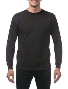 Pro Club Men's Heavyweight Cotton Long Sleeve Crew Neck T-Shirt - Black - XL Tall