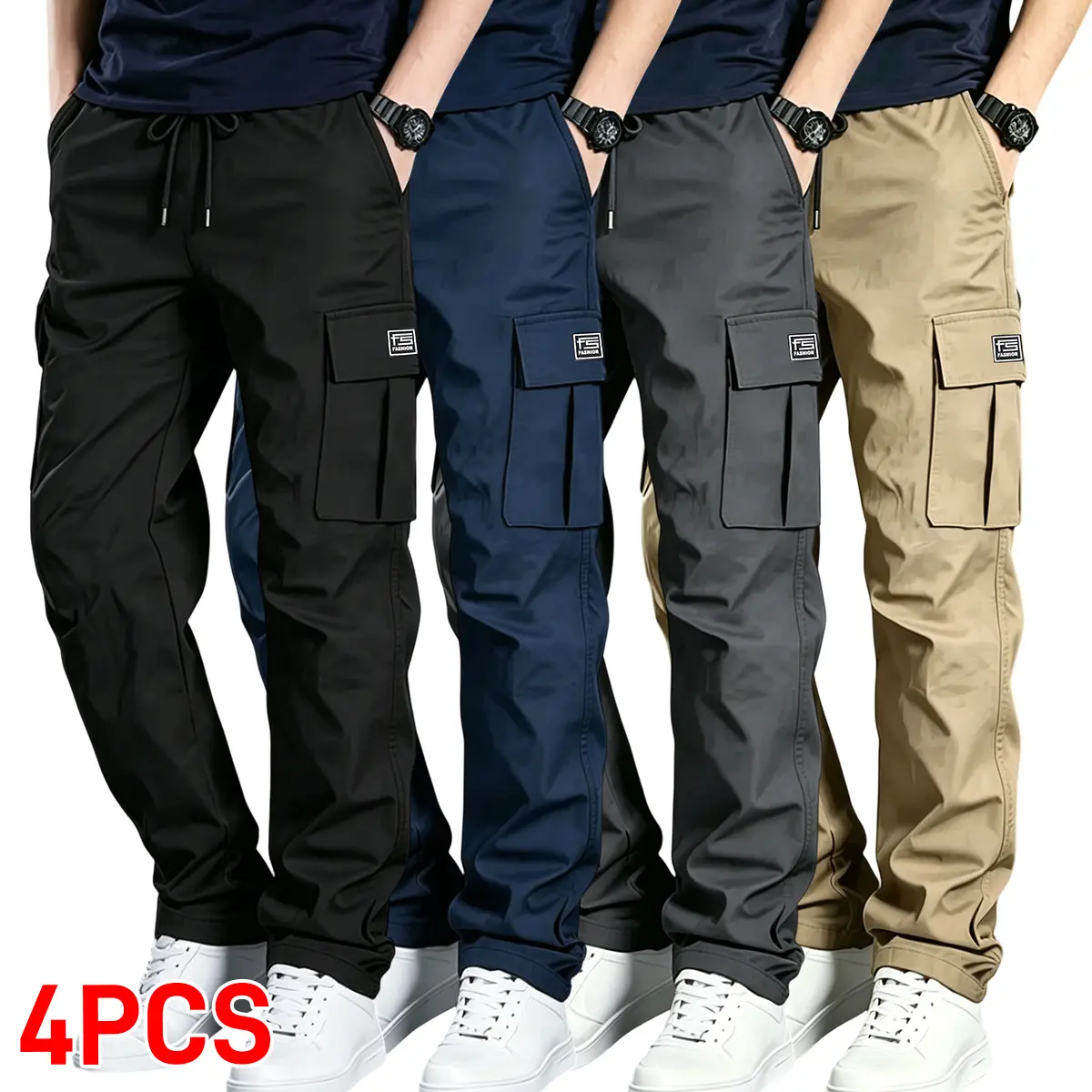4-pack men’s cargo quick-dry lightweight pants, multi-pocket design, regular fit, suitable for hiking, camping, outdoor adventures; mountaineering pants, adventure apparel, sturdy style, scratch-resistant material, practical long pants