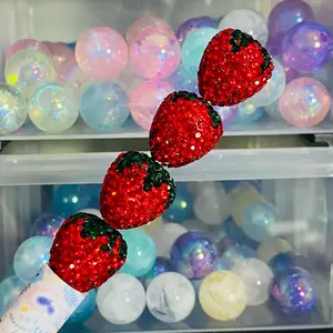 Strawberry clay rhinestone bead , 3 pcs