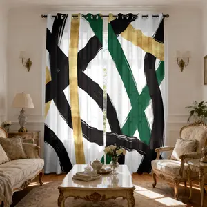Abstract Stripe Sheer Curtains 84 Inch Length 2 Panels , Modern Light Luxury Style Patterned Semi Sheer Light Filtering Curtains for Living Room Dining Room, Grommet Modern Plant Window Drapes