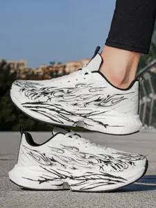 Unisex Black-Red Flame Running Shoes: Cushioned Rebound Design, Professional Marathon & Training Sneakers