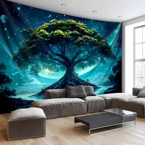 1 Piece Extra Large Dreamy Tree of Life Tapestry - Premium Polyester Material, Wrinkle-Resistant Indoor Wall Decoration, with Hanging Clips Suitable for Living Room, Bedroom, Home Office Decoration, Tree Theme
